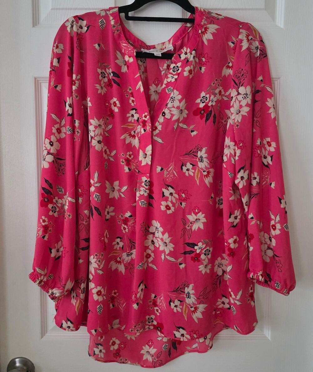Chelsea & Theodore Pink Floral Tunic Split V-Neck Blouse Size 1X